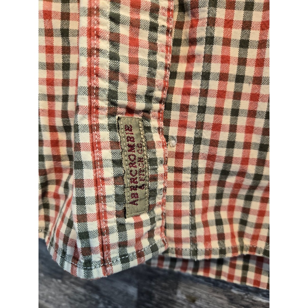 Abercrombie & Fitch Womens Med Red Green Gingham Plaid Cotton Button Down Shirt - Picture 3 of 4